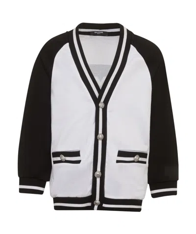 Balmain Logo-print Striped Cardigan In White
