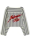 Balmain Flocked Striped Cotton-jersey Top In Cream
