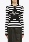 Balmain Black And White Striped Shirt With Cotton Logo In Black