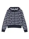 Balmain Logo Print Sweater In Blue