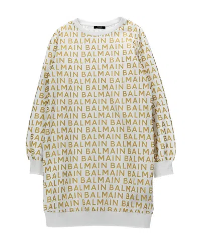 Balmain Logo-print Sweatshirt Dress In White