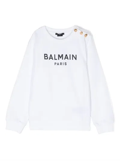 Balmain Logo-print Cotton Sweatshirt In Weiss
