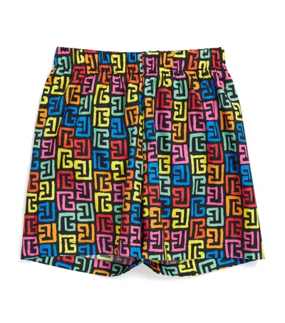 Balmain Kids' Logo Print Swim Shorts In Multi