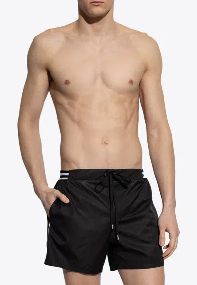 Balmain Logo Print Swim Shorts In Black