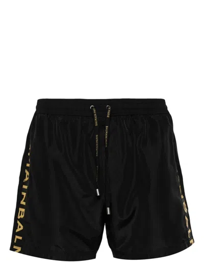 Balmain Badeshorts Mit Logo-verzierung In Schwarz