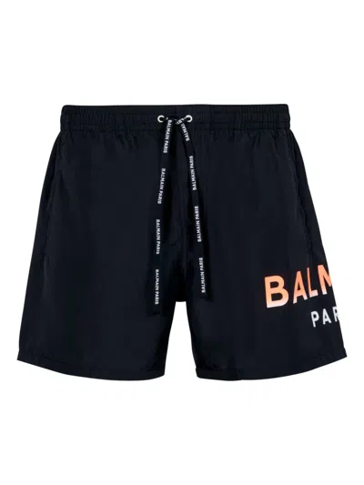 Balmain Logo-print Swim Shorts In Black
