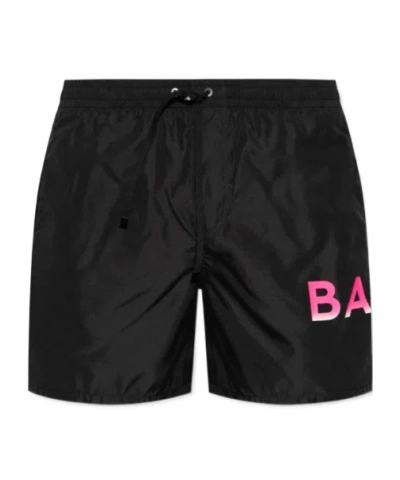 Balmain Logo-print Swim Shorts In Black,pink