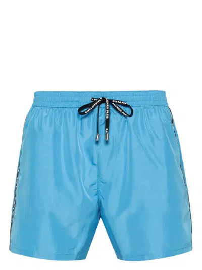 Balmain Blue Printed Swim Shorts In 456 Turquoise