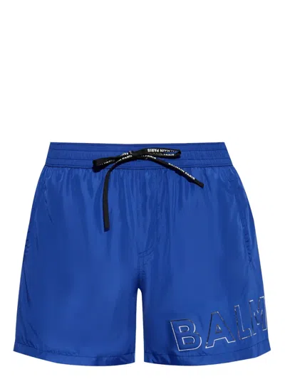 Balmain Logo-print Swim Shorts In Blue
