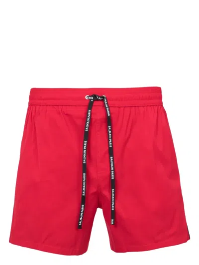 Balmain Logo-print Swim Shorts In Red