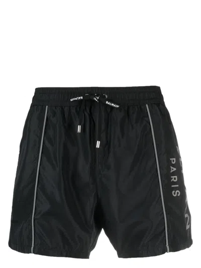 Balmain Logo-print Swim Shorts In Schwarz