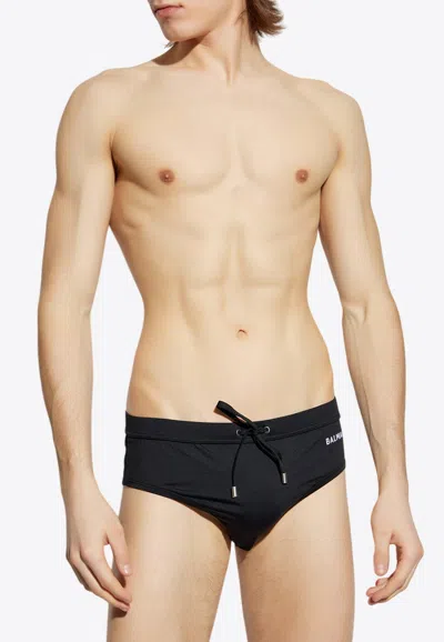 Balmain Logo Print Swim Trunks In Black