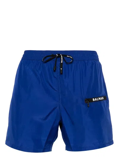 Balmain Logo-print Swimming Shorts In Navy