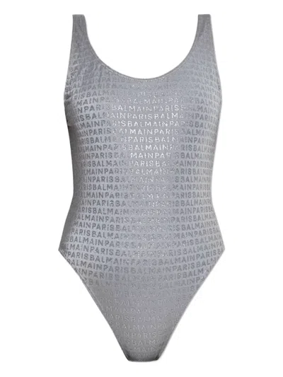 BALMAIN LOGO PRINT SWIMSUIT