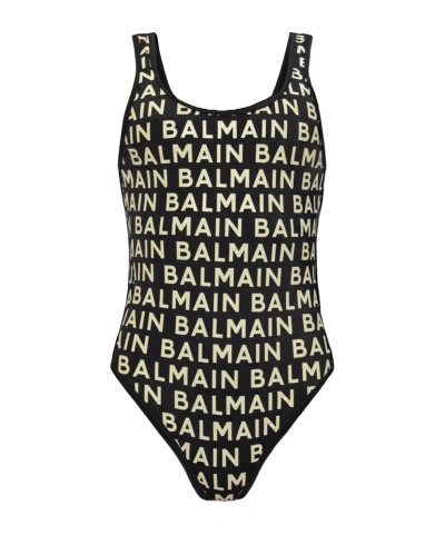 Balmain Logo-print Swimsuit In Black