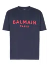 Balmain Blue Crewneck T-shirt With Logo Lettering Print On The Front In Blue