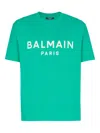 Balmain Green Crewneck T-shirt With Logo Lettering Print On The Front In Cotton Man