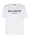 Balmain White Crewneck T-shirt With Contrasting Logo Lettering Print In Cotton Man