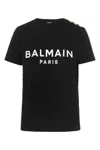 Balmain Black Crewneck T-shirt With Logo Print And Golden Buttons In Jersey Woman