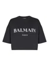 Balmain Graphic Print Cropped T-shirt With Short Sleeves In Black