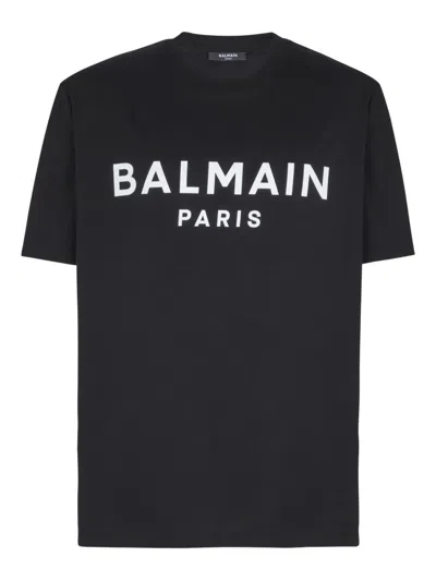 Balmain Crew Neck Nylon Silk Short Sleeve Top In Black