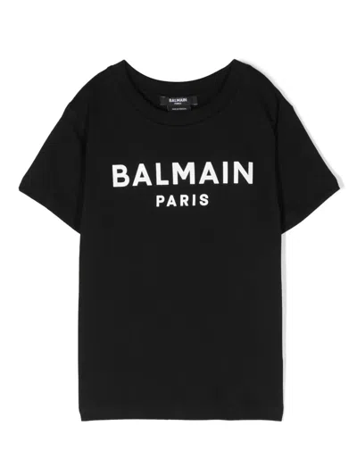 Balmain Kids' Logo Print T-shirt In Black