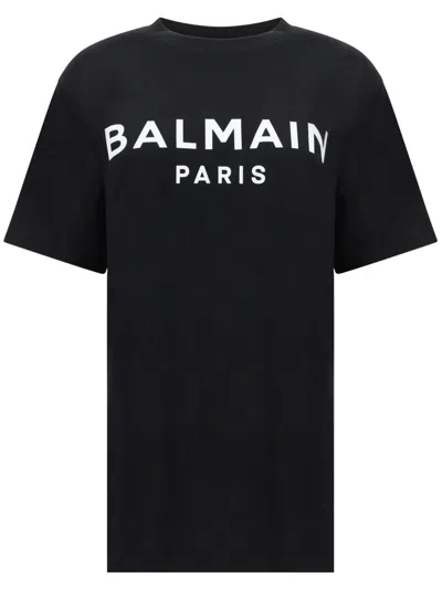 Balmain Logo Print Button Detail T-shirt In Black