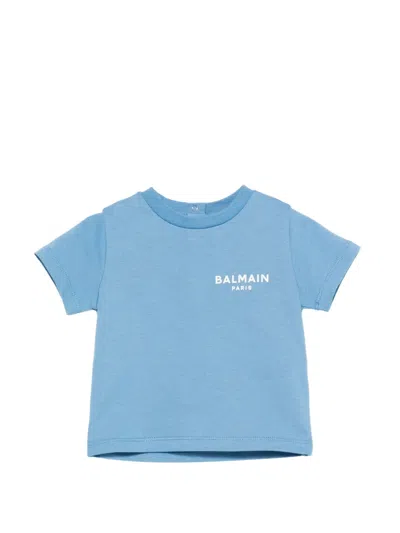 Balmain Babies' Logo-print T-shirt In Blue