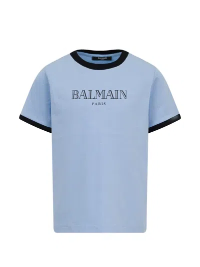 Balmain Kids' Logo-print T-shirt In Blue
