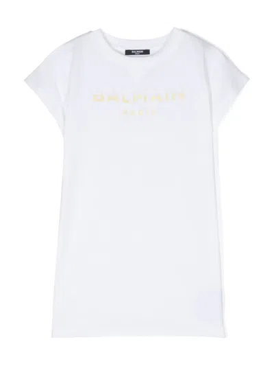 Balmain Kids' Logo-print T-shirt Dress In White