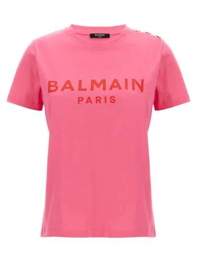 Balmain Logo Print T-shirt In Fuchsia