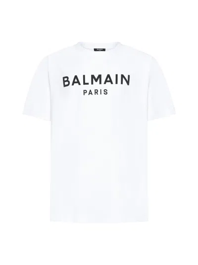 Balmain Logo Print T-shirt In Gab Blanc Noir