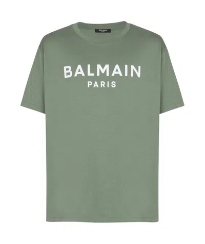 Balmain Men T-shirt With Logo In Green