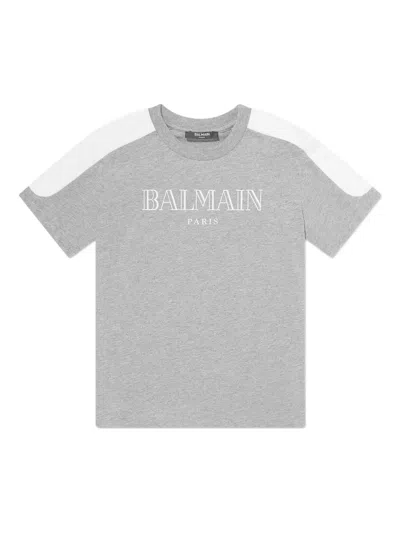 Balmain Kids' Logo Print T-shirt In Grey