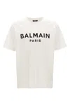 Balmain White Crewneck T-shirt With Contrasting Logo Lettering Print In Cotton In White