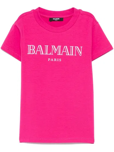 Balmain Kids' Logo-print T-shirt In Pink