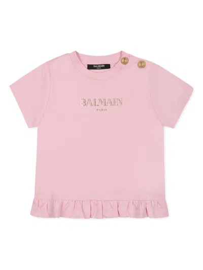 Balmain Babies' Logo-print T-shirt In Pink
