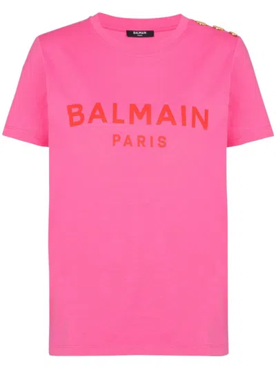 Balmain Logo Print T-shirt In Pink & Purple