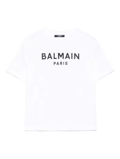 Balmain Kids' Logo-print T-shirt In White