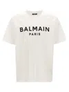 Balmain Contrasting Print Cotton T-shirt With Crew Neck In White