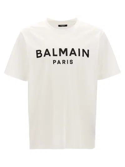 Balmain Contrasting Print Cotton T-shirt With Crew Neck In White