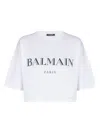 Balmain Logo Short-sleeve Bulky Crop T-shirt In White