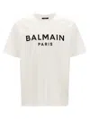 Balmain White Crewneck T-shirt With Contrasting Logo Lettering Print In Cotton In White