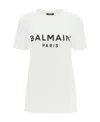 Balmain White Crewneck T-shirt With Logo Print And Golden Buttons In Jersey Woman In White