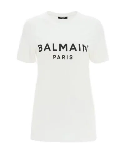 Balmain Women Logo Organic Cotton T-shirt In White