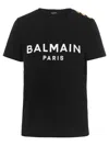 Balmain Black Crewneck T-shirt With Logo Print And Golden Buttons In Jersey Woman