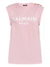 Balmain Logo Button Crew Neck Sleeveless Top In Pink