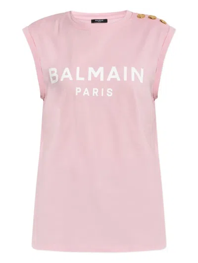 Balmain Logo-print Tank Top In Pink