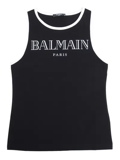 Balmain Logo-print Tank Top In Black