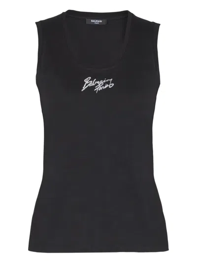 Balmain Logo-print Tank Top In Black